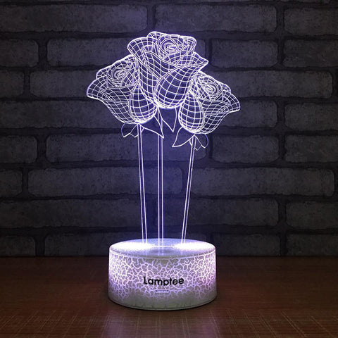 Image of Crack Lighting Base Plant Valentine Flower 3D Illusion Lamp Night Light 3DL008