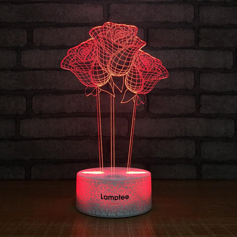 Image of Crack Lighting Base Plant Valentine Flower 3D Illusion Lamp Night Light 3DL008