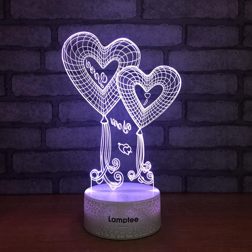 Crack Lighting Base Festival Romantic Love Heart 3D Illusion Lamp Night Light 3DL010