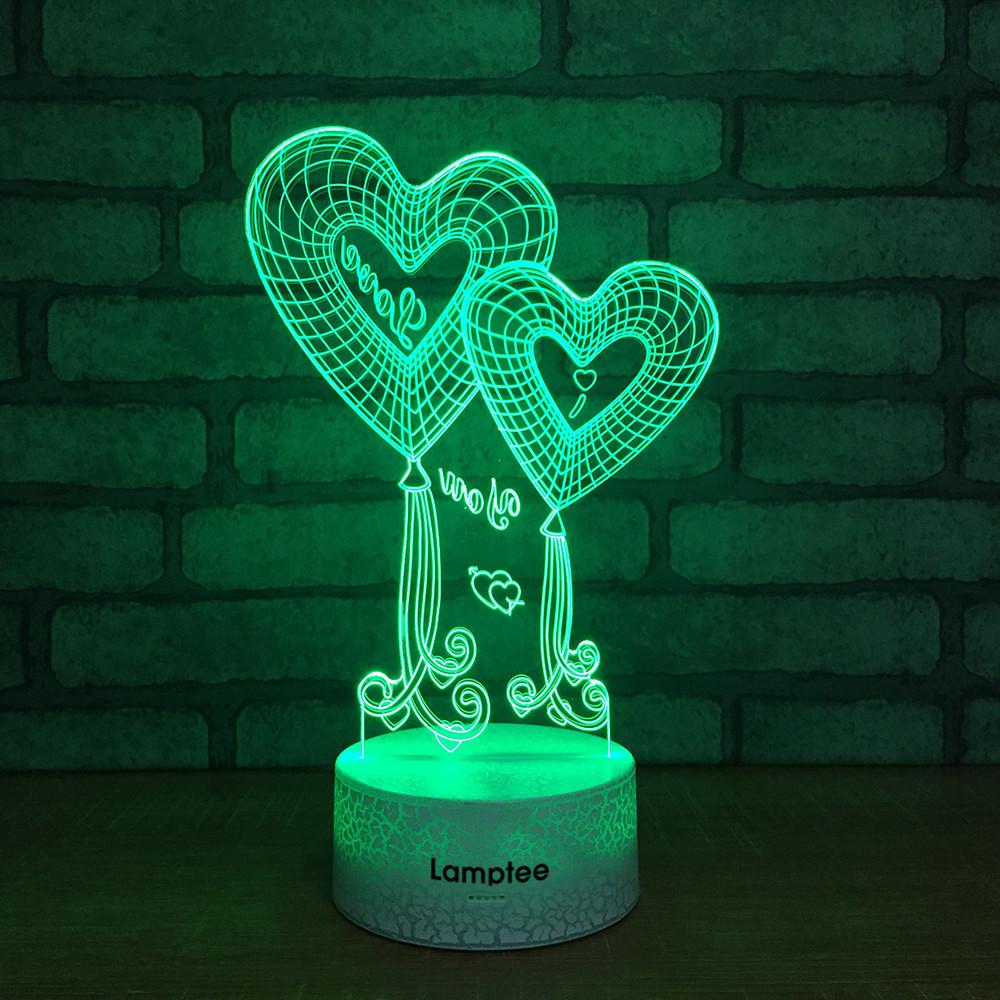 Crack Lighting Base Festival Romantic Love Heart 3D Illusion Lamp Night Light 3DL010
