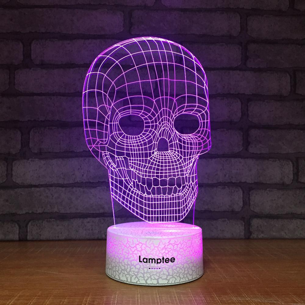 Crack Lighting Base Art Creepy Punisher Skull 3D Illusion Lamp Night Light 3DL013