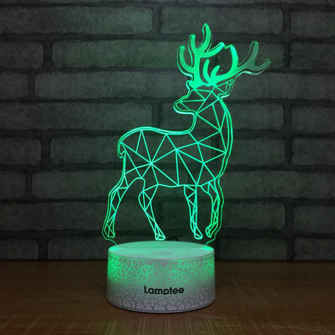 Image of Crack Lighting Base Animal Cute Animal Elk Deer 3D Illusion Lamp Night Light 3DL035