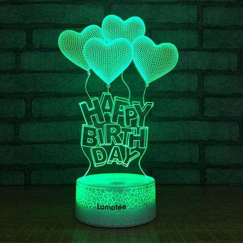 Image of Crack Lighting Base Festival Creative Love Heart Balloon Happy Birthday 3D Illusion Lamp Night Light 3DL048