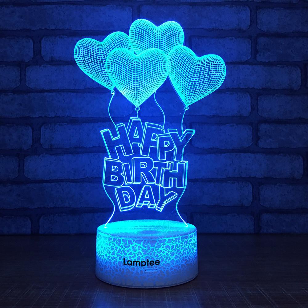 Crack Lighting Base Festival Creative Love Heart Balloon Happy Birthday 3D Illusion Lamp Night Light 3DL048