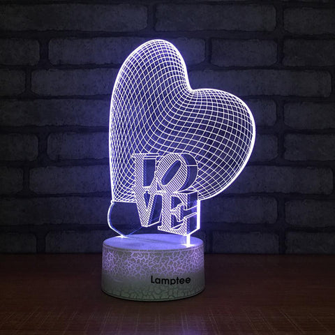 Image of Crack Lighting Base Festival Bear lovely Light Heart Balloon 3D Illusion Lamp Night Light 3DL076