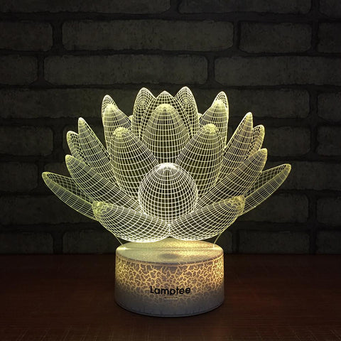 Image of Crack Lighting Base Plant Lotus Flower 3D Illusion Lamp Night Light 3DL100