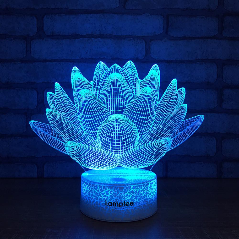 Crack Lighting Base Plant Lotus Flower 3D Illusion Lamp Night Light 3DL100