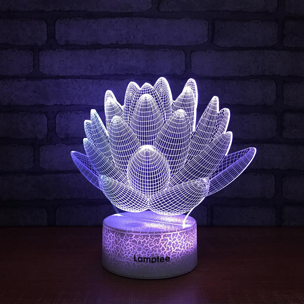 Crack Lighting Base Plant Lotus Flower 3D Illusion Lamp Night Light 3DL100