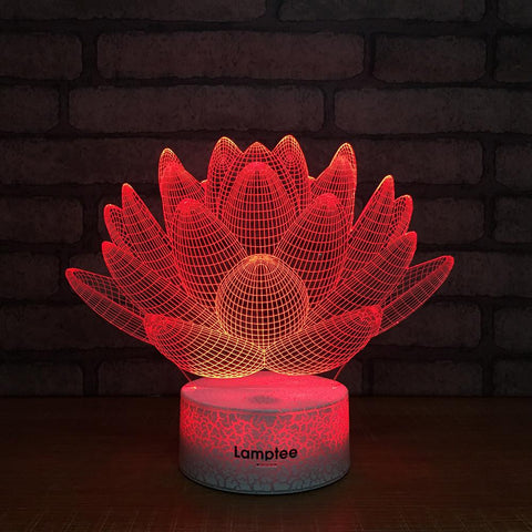 Image of Crack Lighting Base Plant Lotus Flower 3D Illusion Lamp Night Light 3DL100