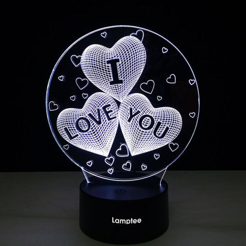 Image of Festival Novelty Valentine's Day Love Heart 3D Illusion Lamp Night Light 3DL106