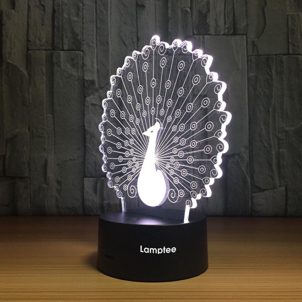 Animal Peacock 3D Illusion Lamp Night Light 3DL1065