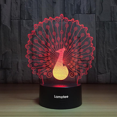 Image of Animal Peacock 3D Illusion Lamp Night Light 3DL1065