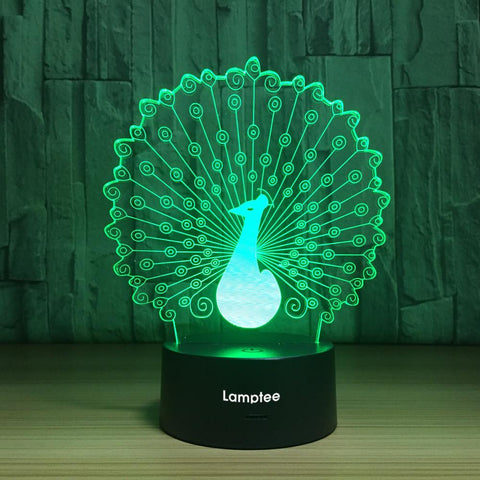 Image of Animal Peacock 3D Illusion Lamp Night Light 3DL1065