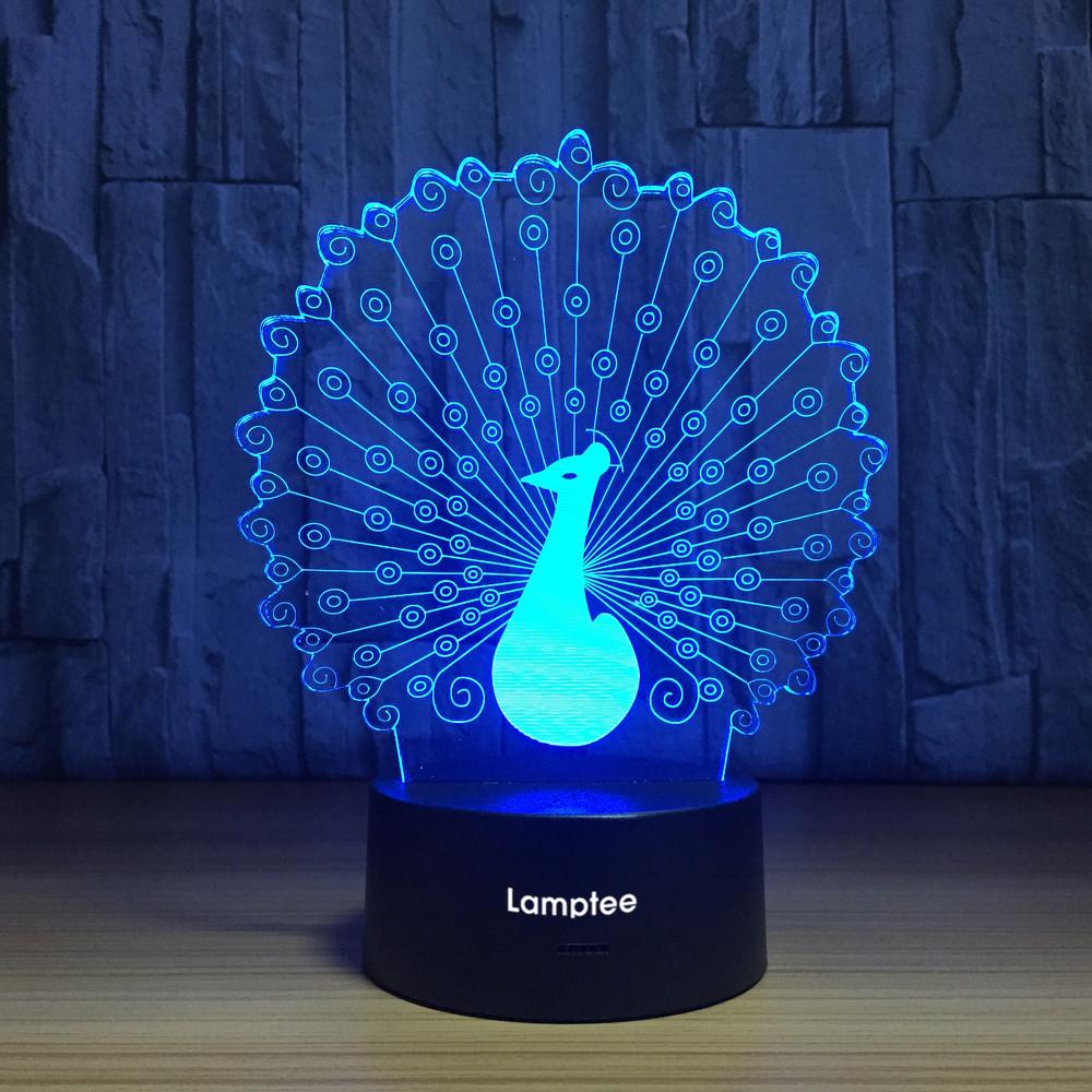 Animal Peacock 3D Illusion Lamp Night Light 3DL1065