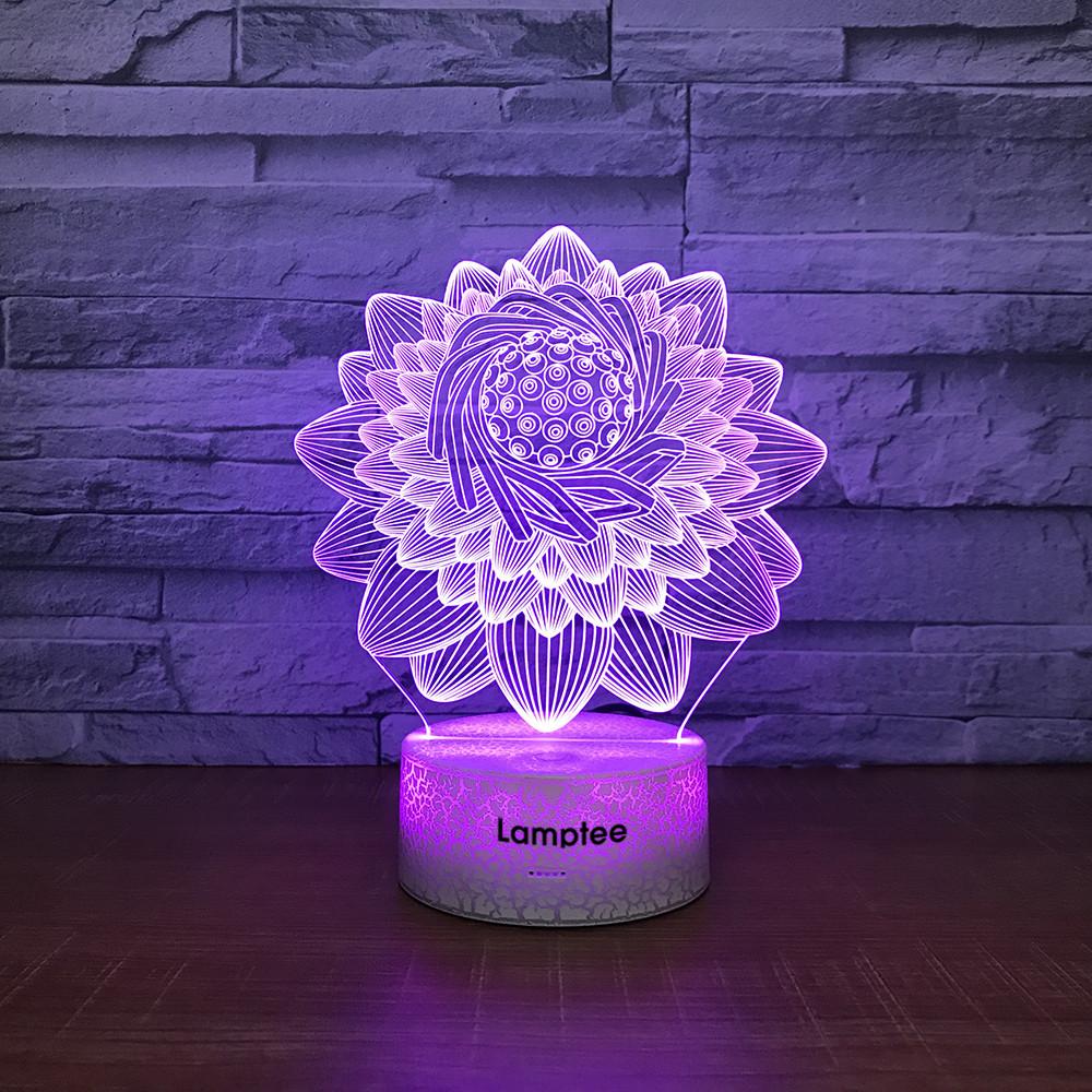 Crack Lighting Base Abstract Lotus 3D Illusion Lamp Night Light 3DL1086