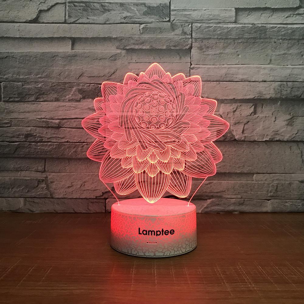 Crack Lighting Base Abstract Lotus 3D Illusion Lamp Night Light 3DL1086