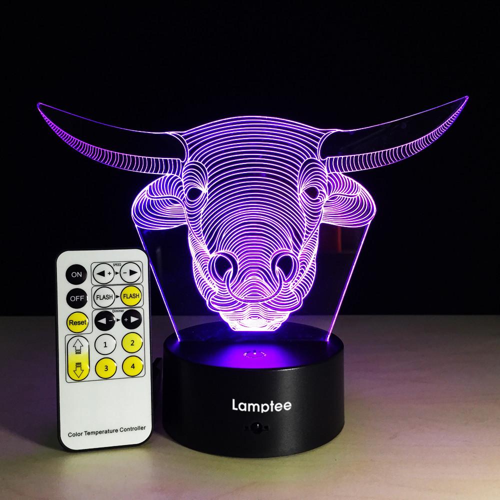 Animal Cow Head Shape 3D Illusion Lamp Night Light 3DL112