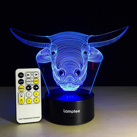 Image of Animal Cow Head Shape 3D Illusion Lamp Night Light 3DL112