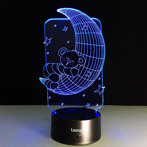 Image of Other Kawaii Moon And Bear 3D Illusion Lamp Night Light 3DL116
