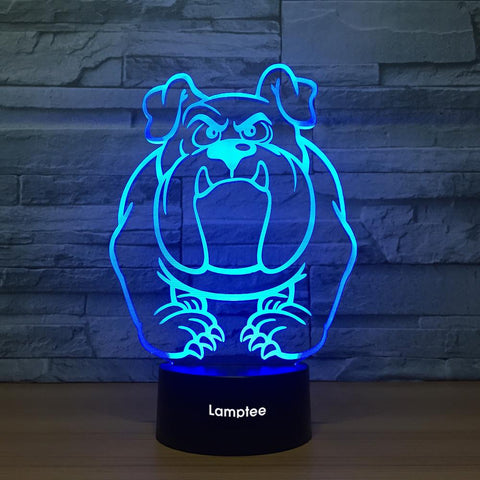 Image of Animal Cool Bull Dog Shaped 3D Illusion Night Light Lamp 3DL1162