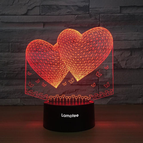Image of Festival Double Love Heart 3D Illusion Lamp Night Light 3DL1227