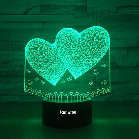 Image of Festival Double Love Heart 3D Illusion Lamp Night Light 3DL1227