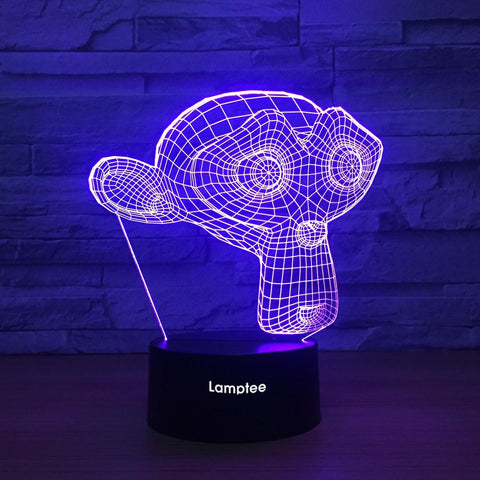 Image of Abstract Monkey Head 3D Illusion Lamp Night Light 3DL1250