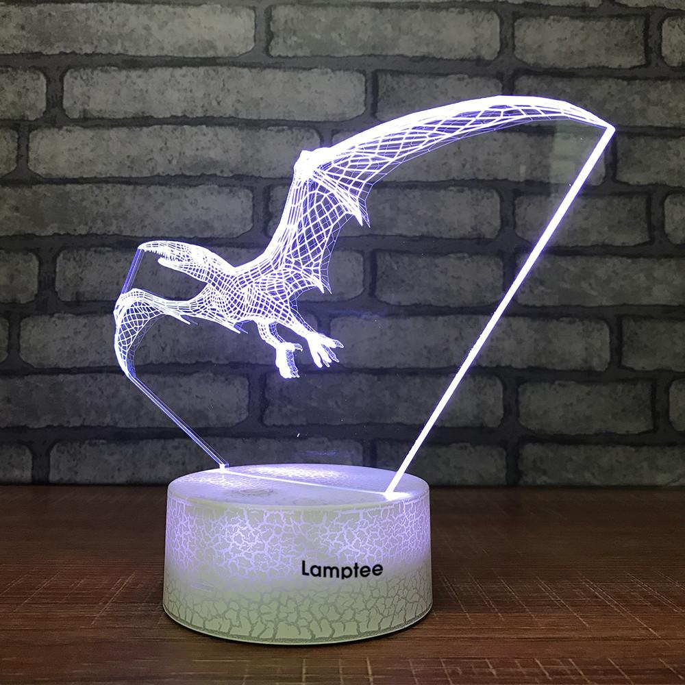 Crack Lighting Base Animal Dinosaur Flying Pterodactyl 3D Illusion Night Light Lamp 3DL1270