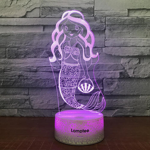 Image of Crack Lighting Base Art Mermaid Rrincess 3D Illusion Lamp Night Light 3DL1296