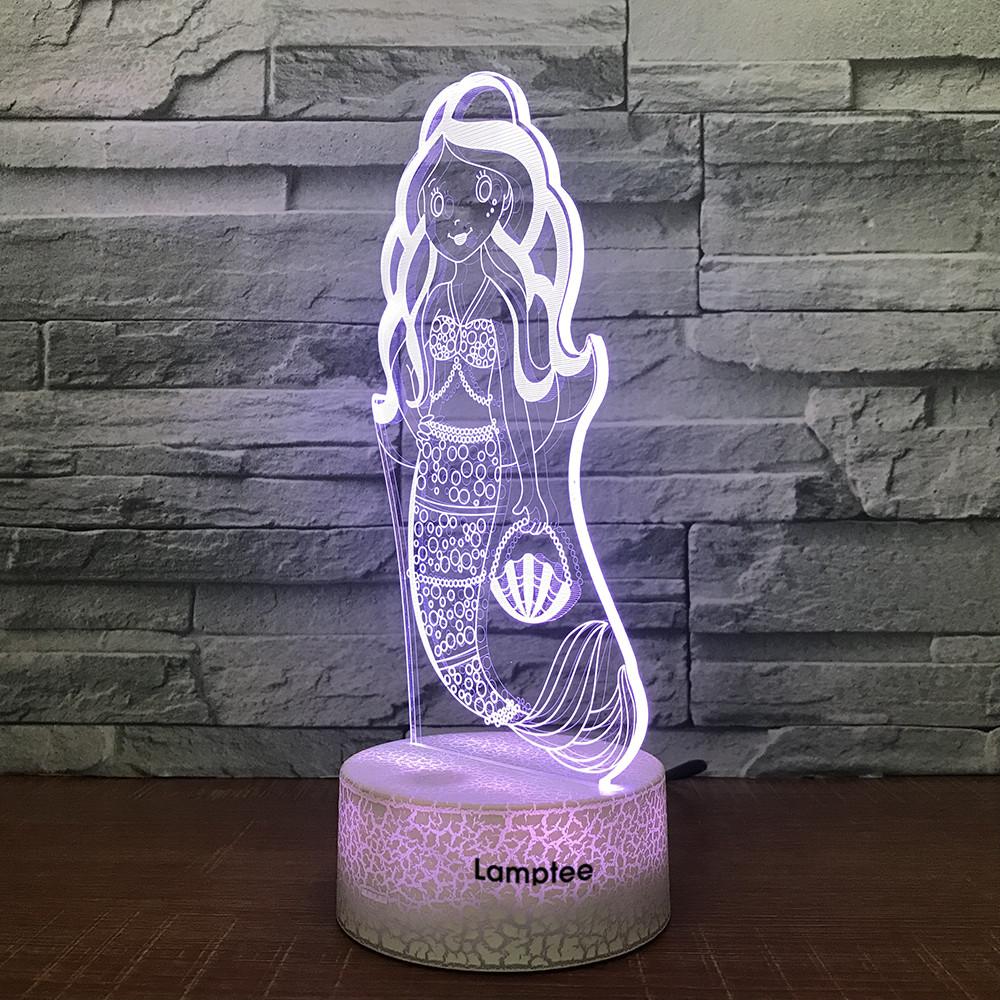 Crack Lighting Base Art Mermaid Rrincess 3D Illusion Lamp Night Light 3DL1296