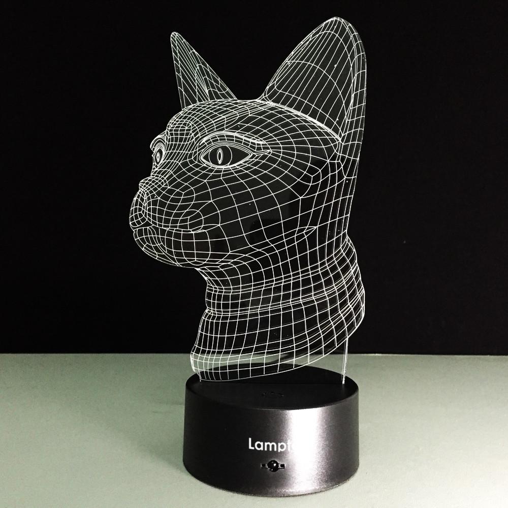 Animal Dog Head Shaped 3D Illusion Night Light Lamp 3DL132