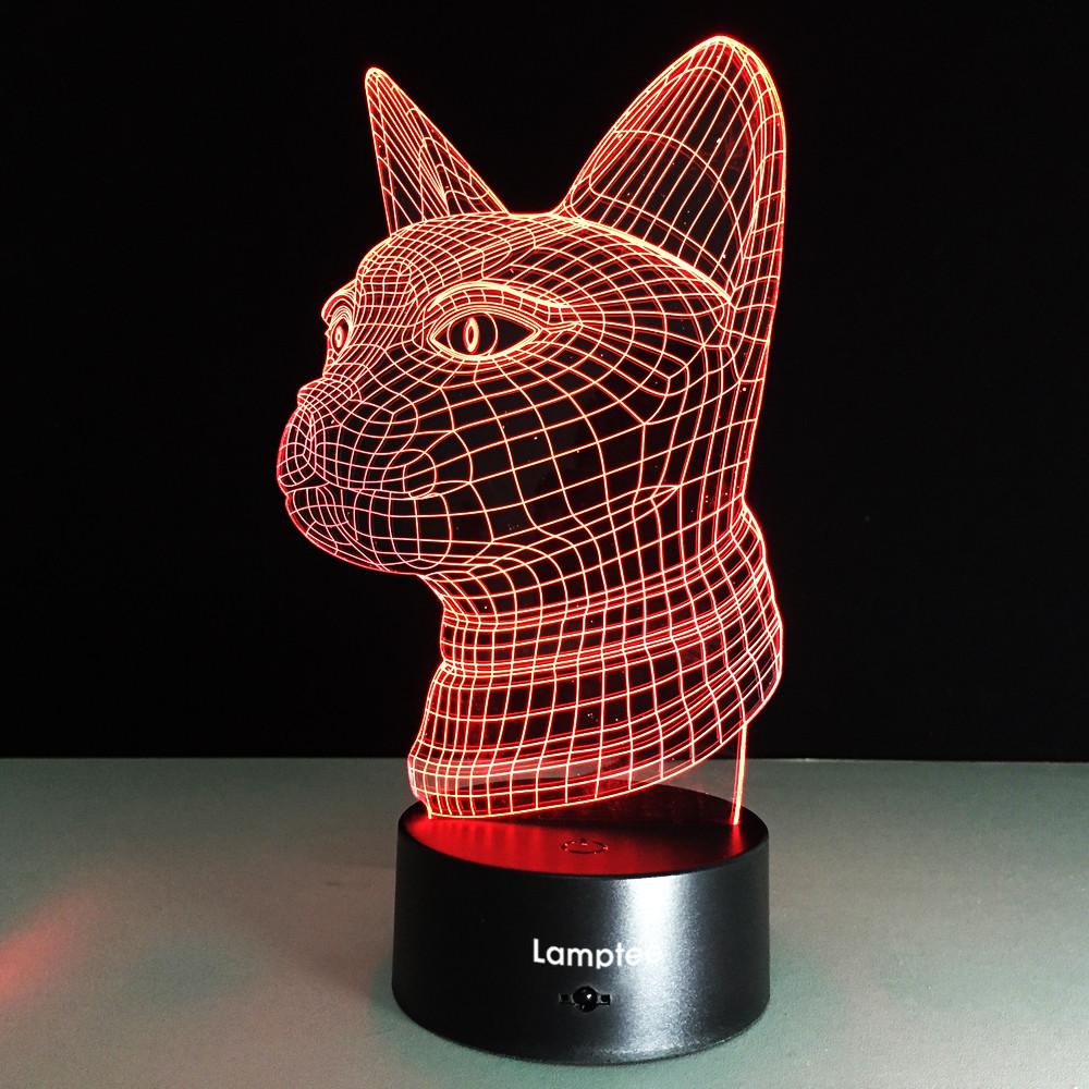 Animal Dog Head Shaped 3D Illusion Night Light Lamp 3DL132