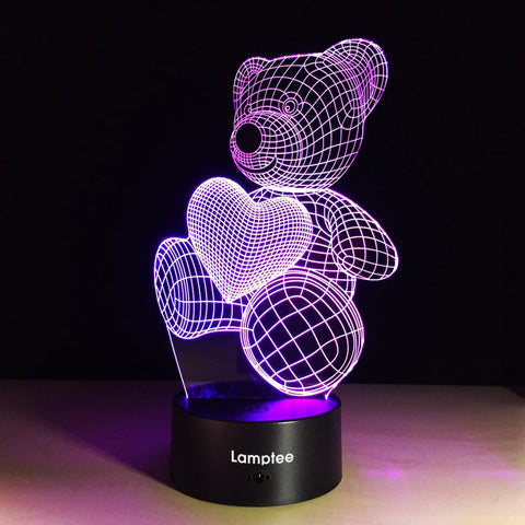 Image of Festival Little Lovely Heart Bear 3D Illusion Lamp Night Light 3DL136