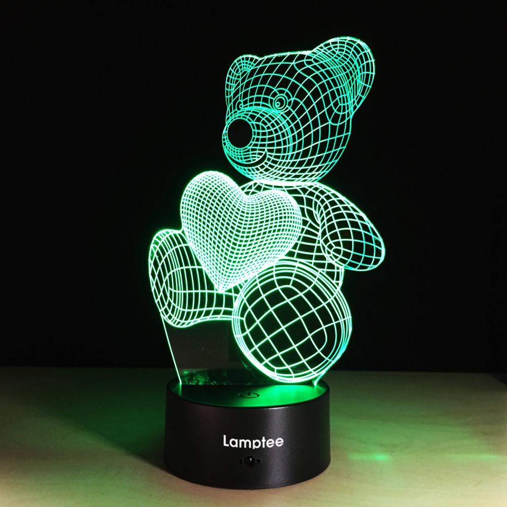 Festival Little Lovely Heart Bear 3D Illusion Lamp Night Light 3DL136