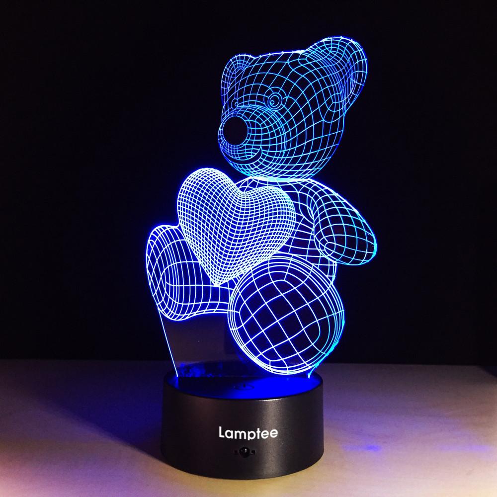 Festival Little Lovely Heart Bear 3D Illusion Lamp Night Light 3DL136
