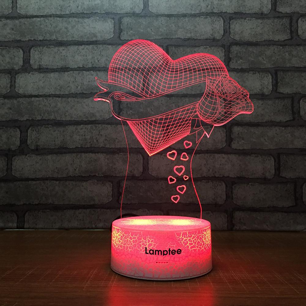 Crack Lighting Base Festival Love Hear And Rose 3D Illusion Lamp Night Light 3DL1400