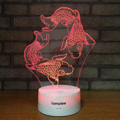 Image of Crack Lighting Base Animal Fish Playing 3D Illusion Lamp Night Light 3DL1409