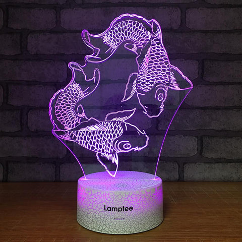 Image of Crack Lighting Base Animal Fish Playing 3D Illusion Lamp Night Light 3DL1409