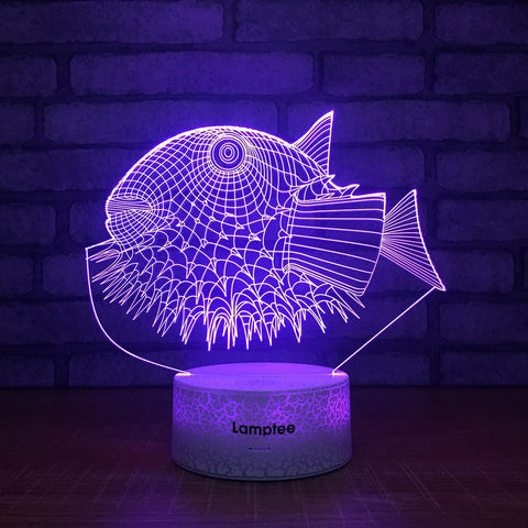 Image of Crack Lighting Base Animal Puffer fish 3D Illusion Lamp Night Light 3DL1457