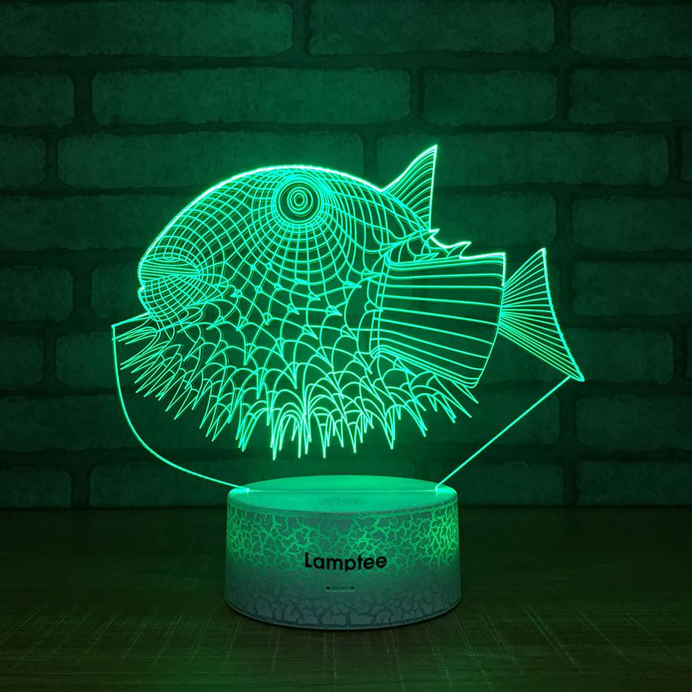 Crack Lighting Base Animal Puffer fish 3D Illusion Lamp Night Light 3DL1457