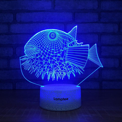 Image of Crack Lighting Base Animal Puffer fish 3D Illusion Lamp Night Light 3DL1457