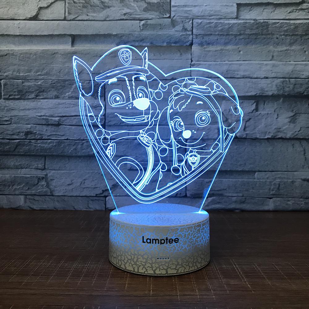Crack Lighting Base Anime Paw Patrol Chase And Skye3D Illusion Lamp Night Light 3DL1459