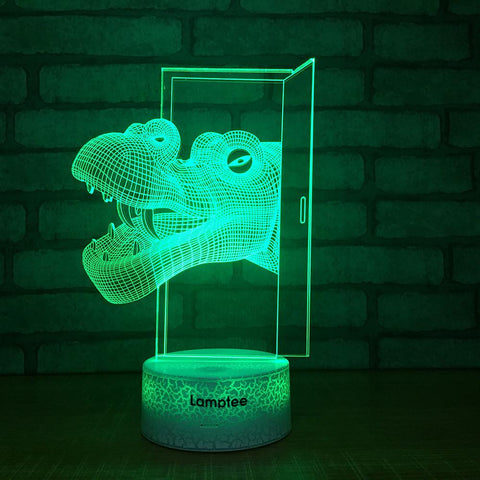 Image of Crack Lighting Base Animal Dinosaur Through the Door 3D Illusion Night Light Lamp 3DL1512