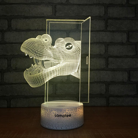 Image of Crack Lighting Base Animal Dinosaur Through the Door 3D Illusion Night Light Lamp 3DL1512