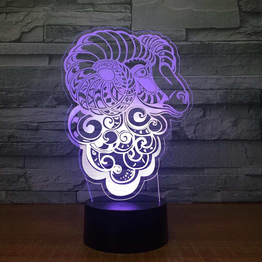 Abstract GOAT Shaped 3D Illusion Night Light Lamp 3DL1515