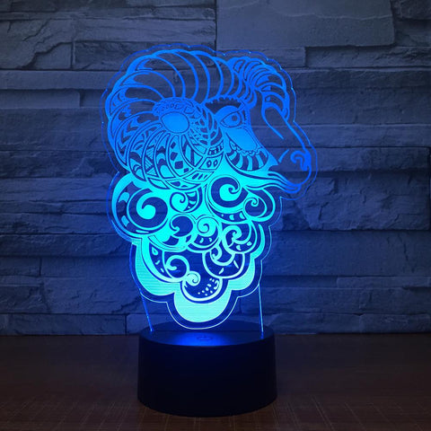 Image of Abstract GOAT Shaped 3D Illusion Night Light Lamp 3DL1515