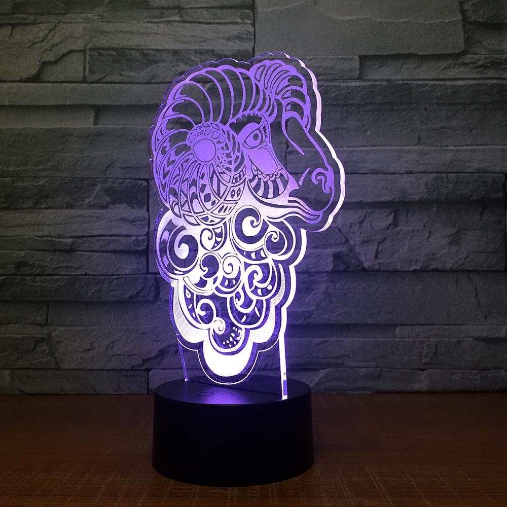 Abstract GOAT Shaped 3D Illusion Night Light Lamp 3DL1515