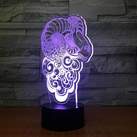 Image of Abstract GOAT Shaped 3D Illusion Night Light Lamp 3DL1515