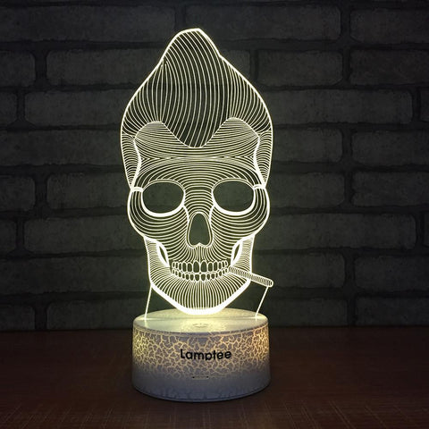 Image of Crack Lighting Base Art Somking Skeleton 3D Illusion Lamp Night Light 3DL1522
