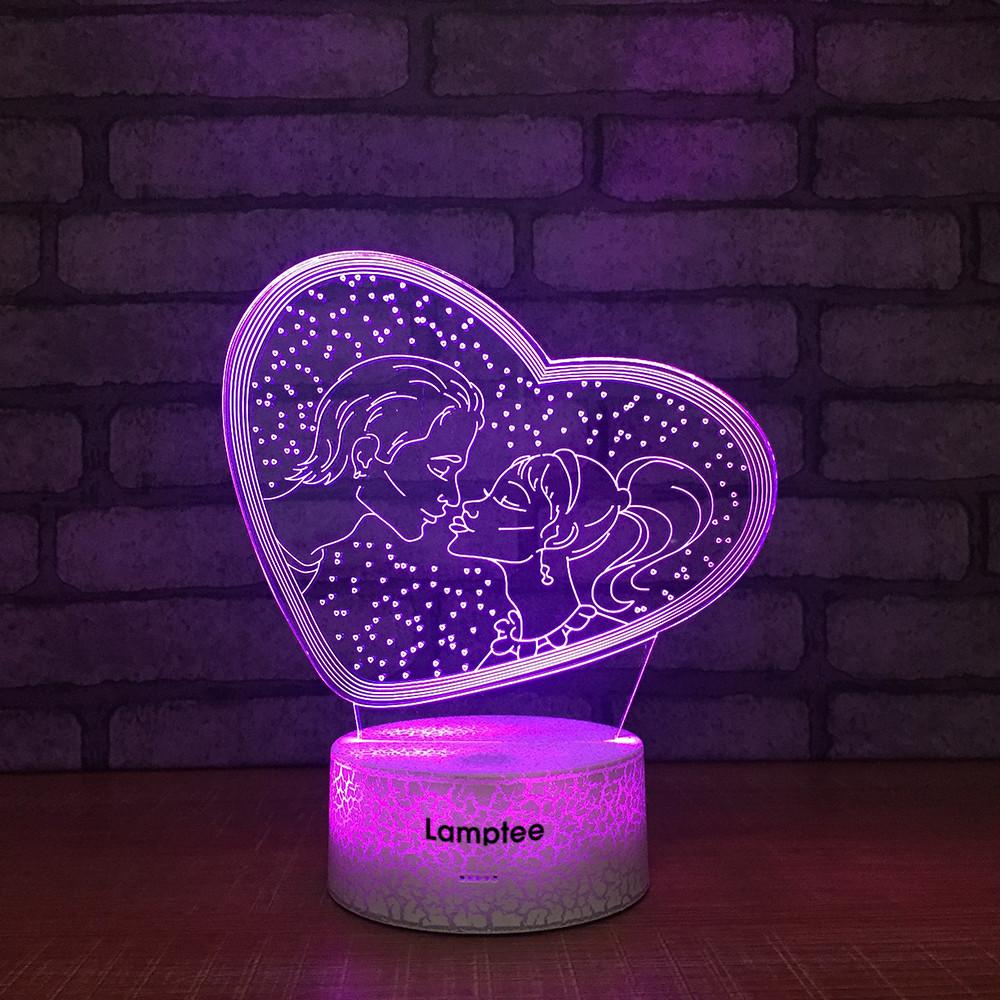 Crack Lighting Base Festival Lover Kissing Love Heart 3D Illusion Lamp Night Light 3DL1525